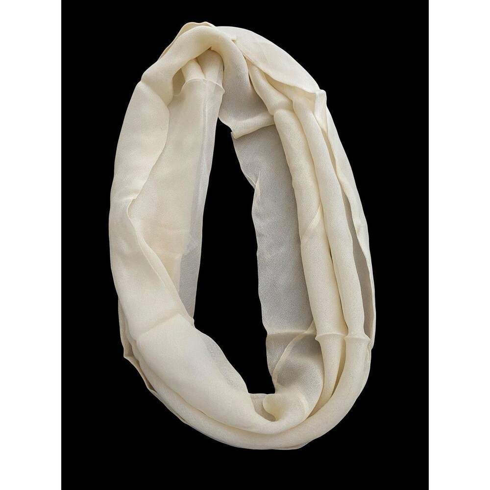 Vintage 60s Vera Neuman Scarf Ivory Silk Infinity Circle Sheer Chiffon